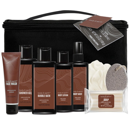 ，Father’S Day Gifts, Birthday for Men，8-Piece Gift Basket, Man Anniversary Gifts. Travel Size Toiletries with Sandalwood, Includes Body Wash，Body Lotion，Travel Bag