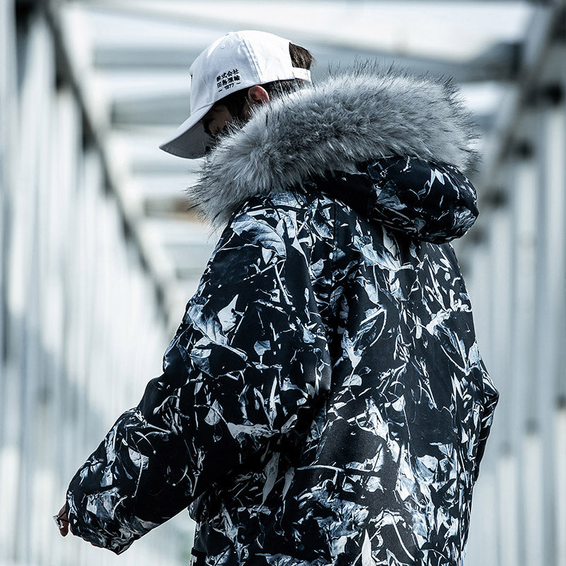 Men's Oversized Blue Camouflage Winter Jacket