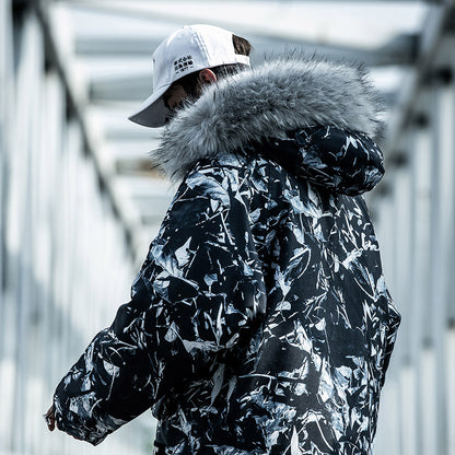 Men's Oversized Blue Camouflage Winter Jacket