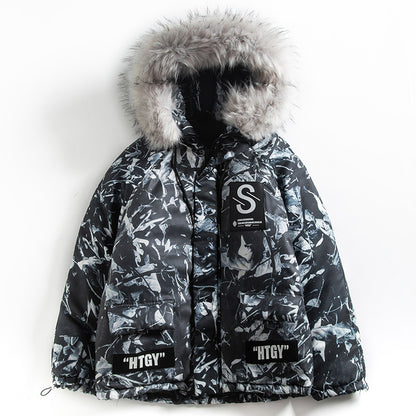 Men's Oversized Blue Camouflage Winter Jacket