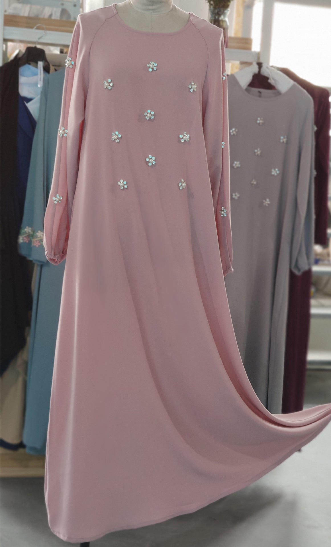 Hand-Sewn Diamond Insert Dress for Ramadan (BA717)