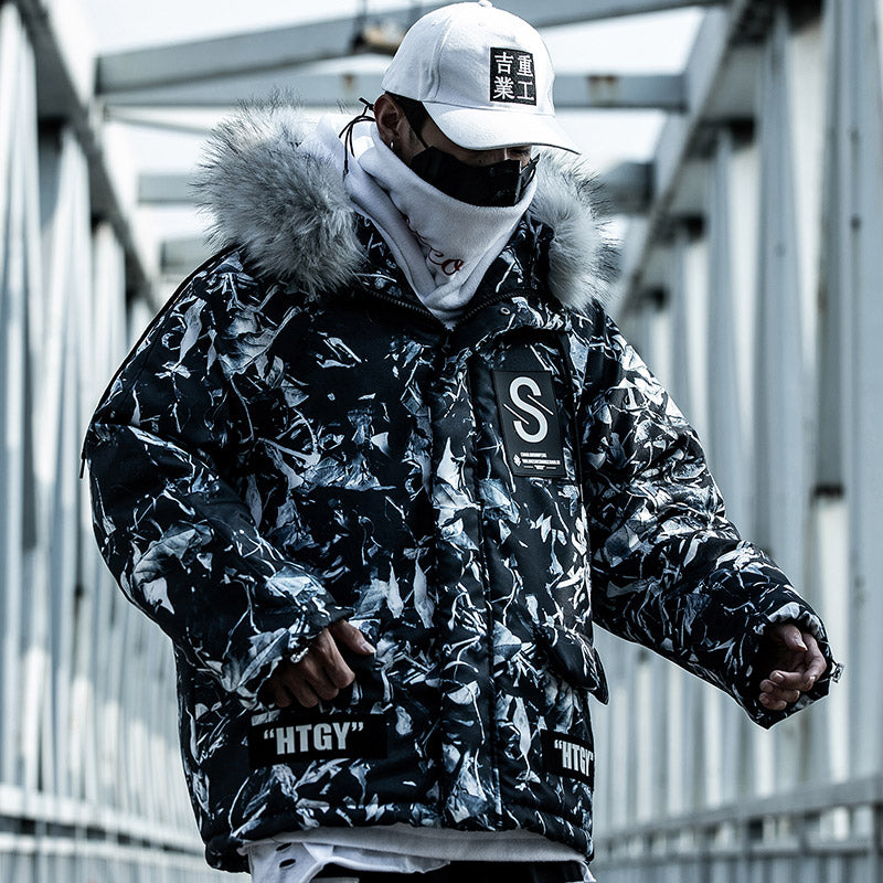 Men's Oversized Blue Camouflage Winter Jacket