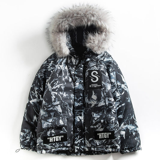 Men's Oversized Blue Camouflage Winter Jacket