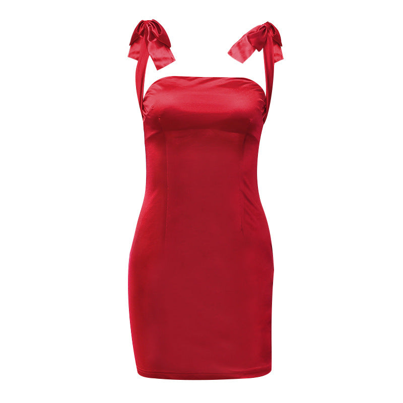 Backless Bow Dress with Spaghetti Straps for Parties