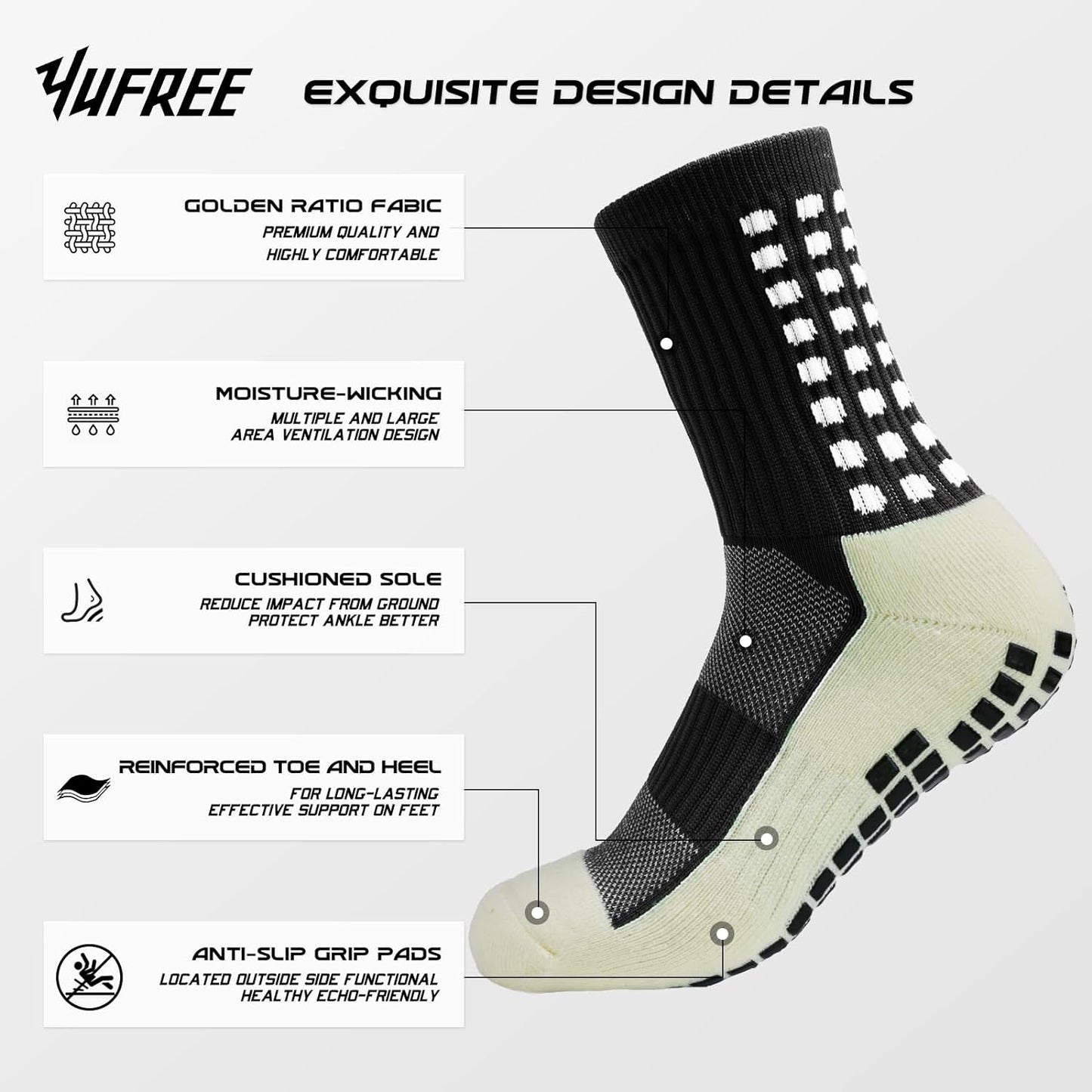 4 Pairs Mens Grip Soccer Socks Non Slip Grippy Women Socks for Football Basketball Sports