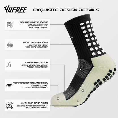 4 Pairs Mens Grip Soccer Socks Non Slip Grippy Women Socks for Football Basketball Sports