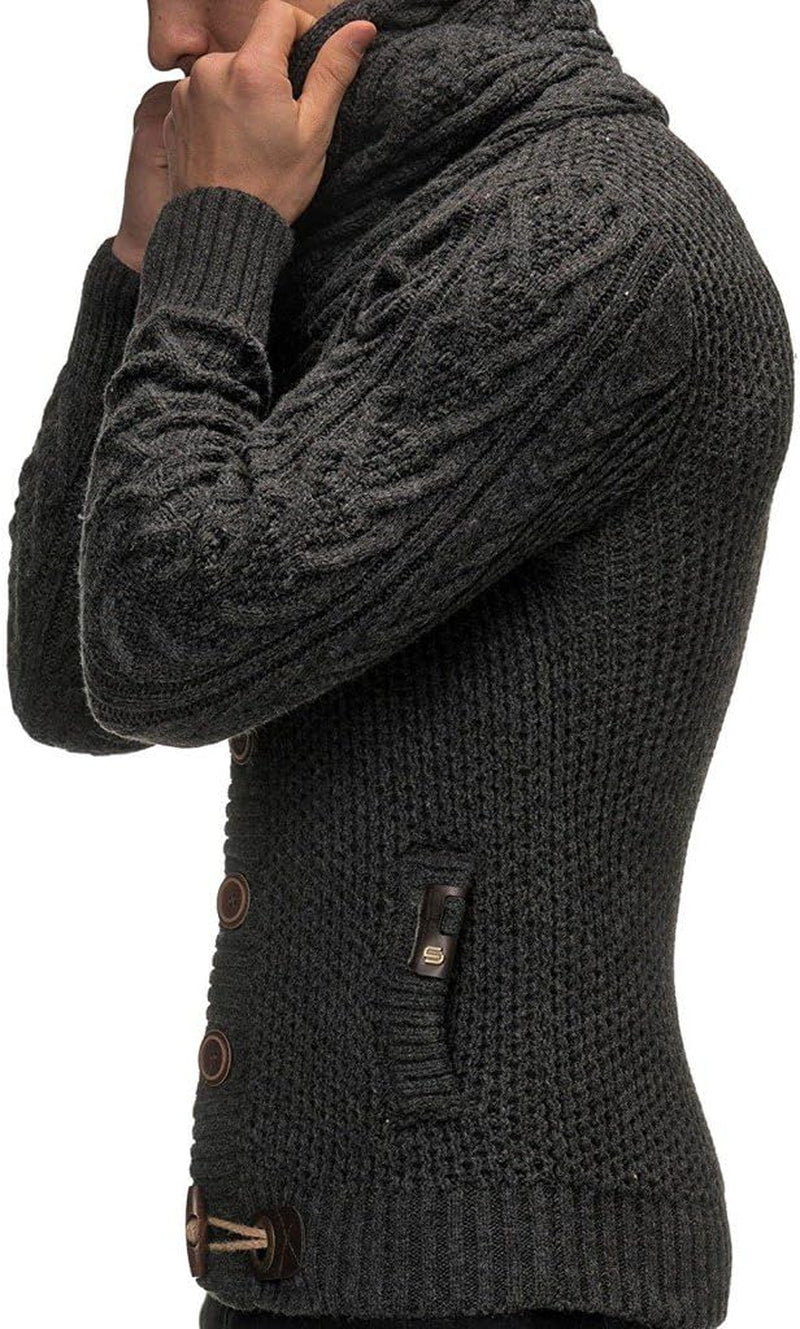 Men’S Heavy Knit Cardigan with Shawl Collar and Toggle Buttons – Winter Sweater Jacket