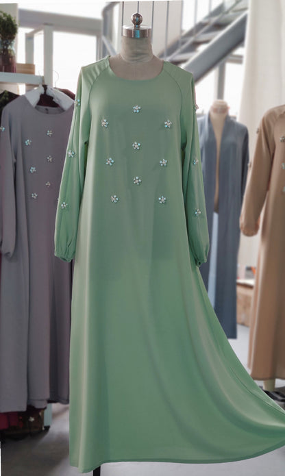 Hand-Sewn Diamond Insert Dress for Ramadan (BA717)