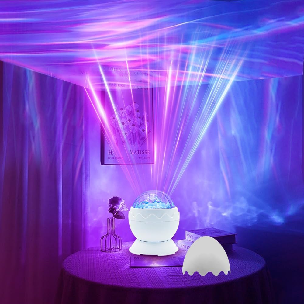 Whole Room Coverage Area Northern Lights Projector Galaxy Aurora 8 Effects Combinations with Night Light Egg Cover for Bedroom Light Sleep (White)