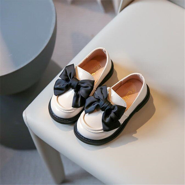 Girls' Designer Leather Loafers with Bow Slip-On Flats
