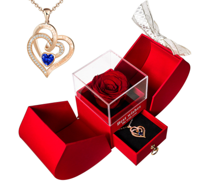 White Gold Necklace with Real Rose - Simple Design (One Piece)