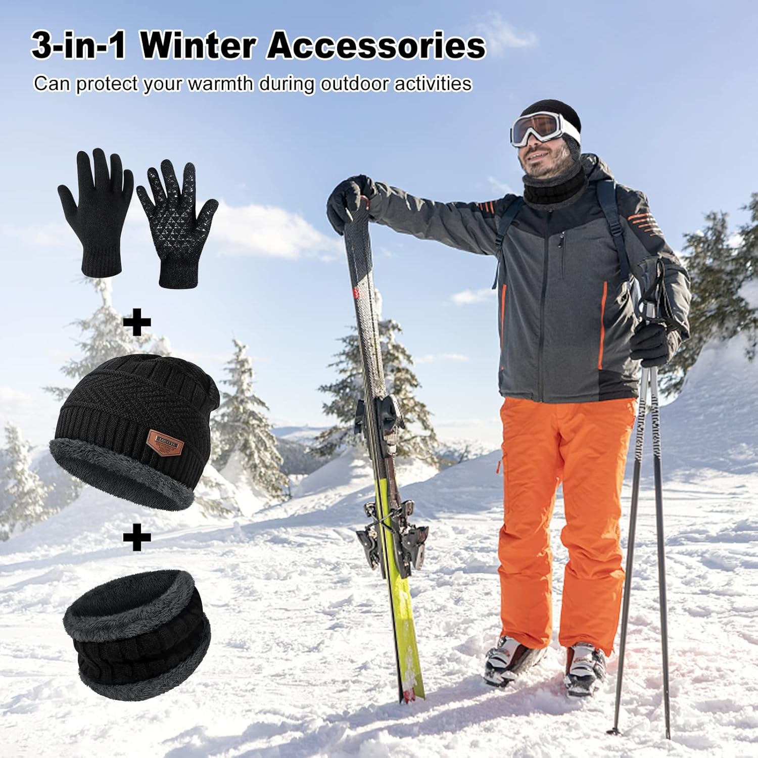 Winter Beanie Hats Scarf Gloves Set Thick Warm Slouchy Beanies Hat Knit Skull Cap Neck Warmer for Men Women