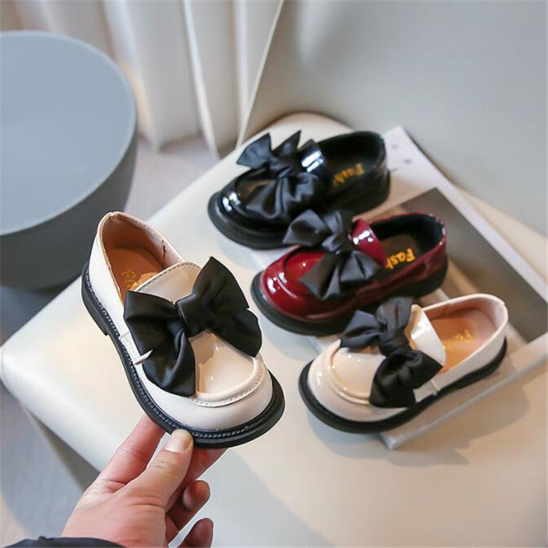 Girls' Designer Leather Loafers with Bow Slip-On Flats