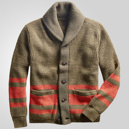 Men's Striped Knit Cardigan with Zipper and Lapel