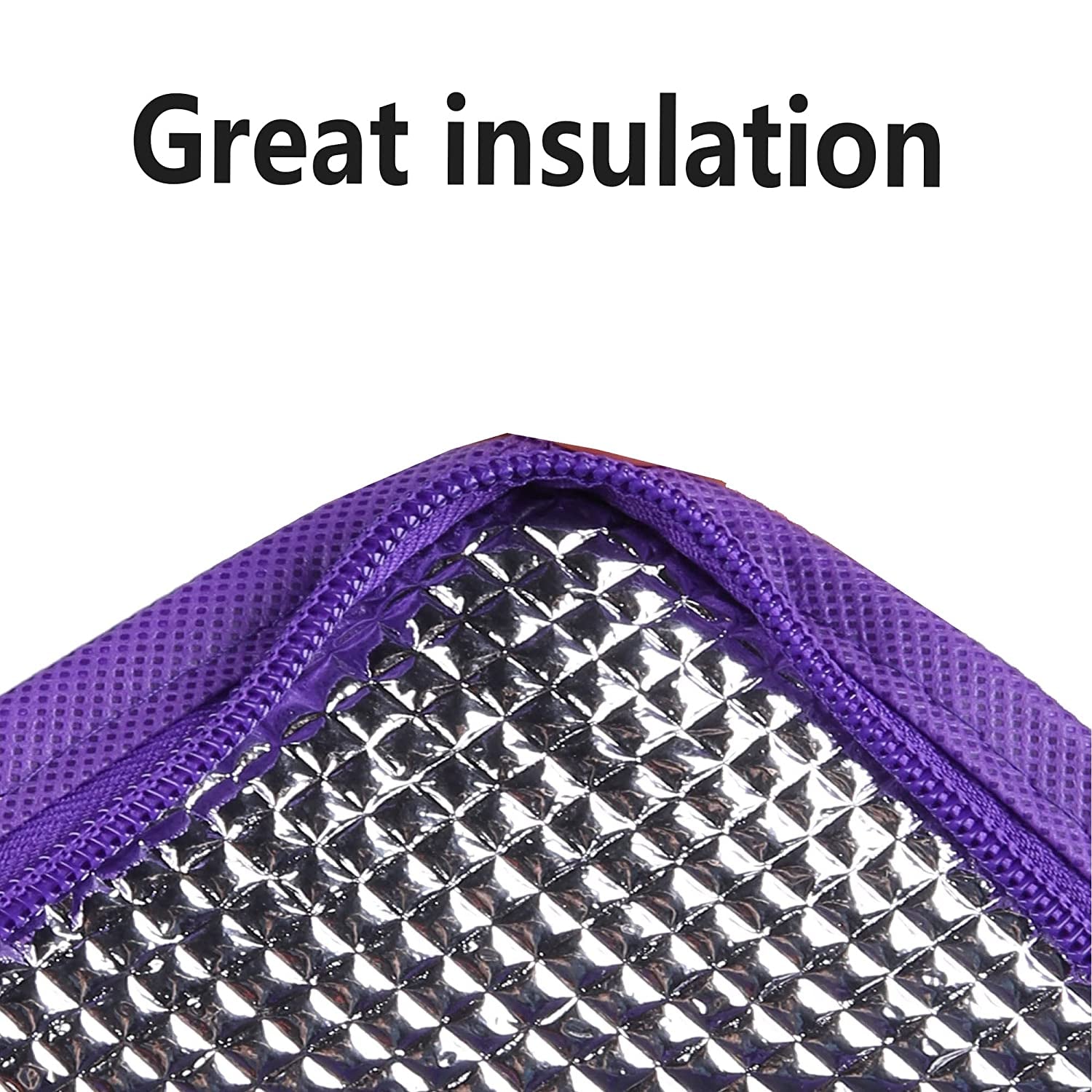 Extra Insulated Grocery Shopping Bags, Purple 2-Pack, Reusable, Heavy Duty, Zipped Zipper,Collapsible,Tote,Cooler,For Men,Women,For Car,Recycled