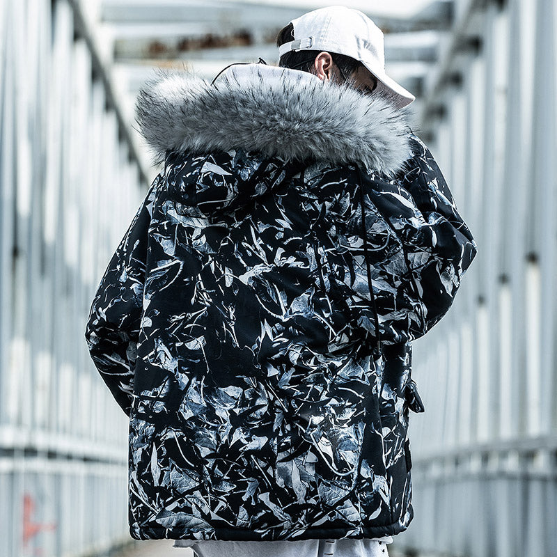 Men's Oversized Blue Camouflage Winter Jacket