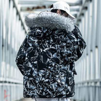 Men's Oversized Blue Camouflage Winter Jacket