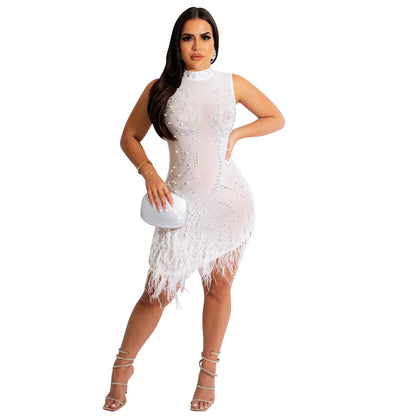 Rhinestone Beaded Mesh Dress for Women