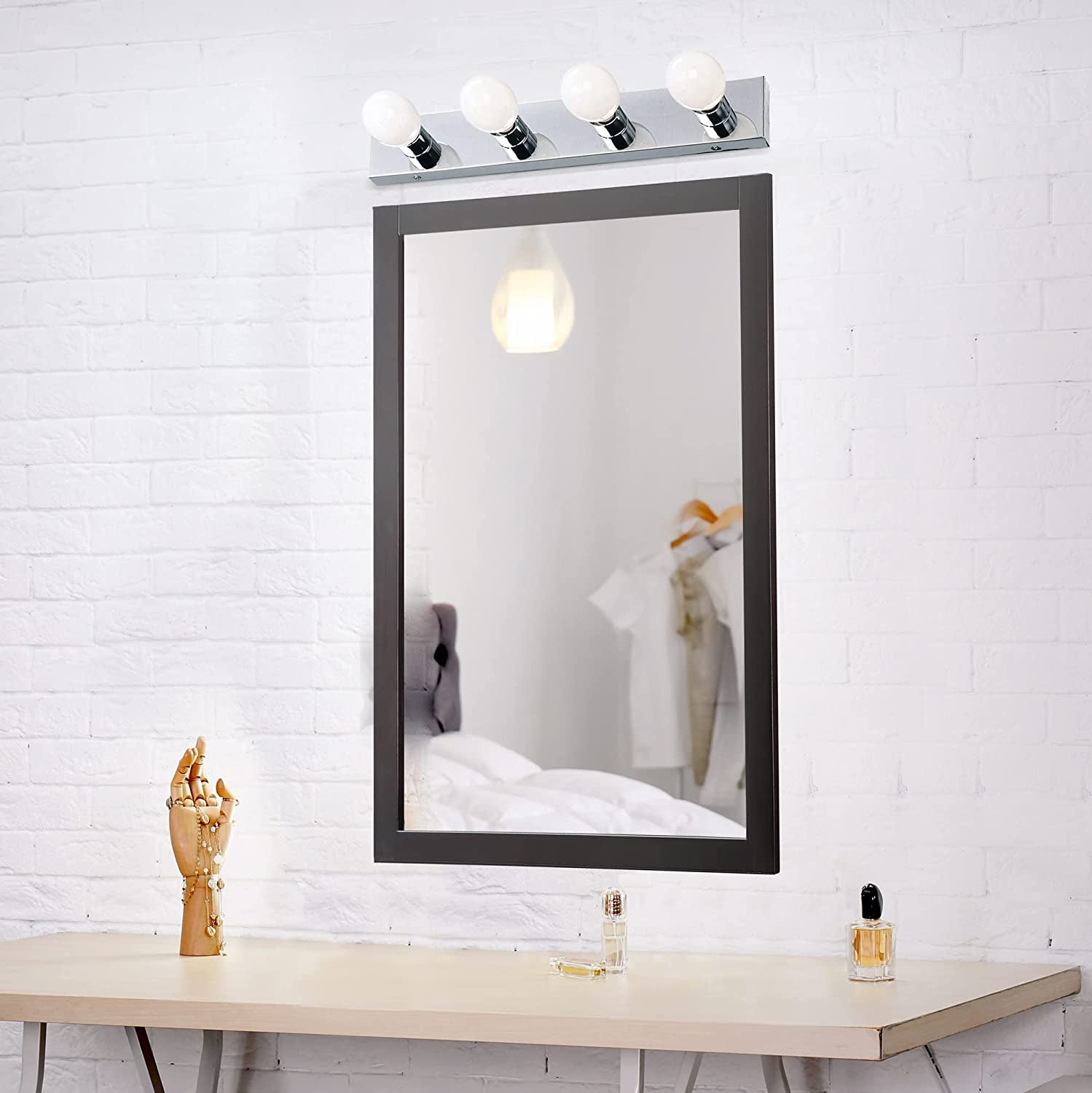500892 4-Light Vanity Strip Light Contemporary Dimmable for Bathroom, Bedroom, Makeup Vanity, Polished Chrome