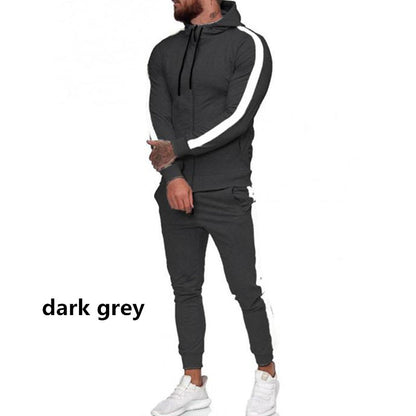 Men's Hooded Zip-Up Athletic Tracksuit Set