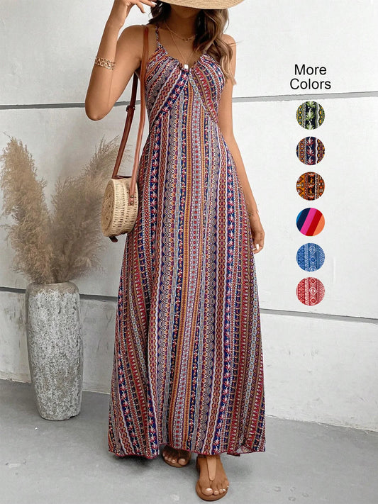 Women’s Boho Backless Split Thigh Maxi Dress