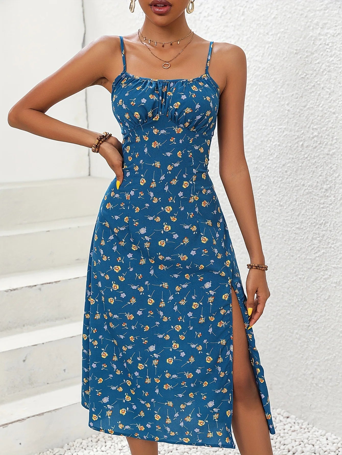 Polka Dot Spaghetti Strap Midi Dress – Backless A-Line