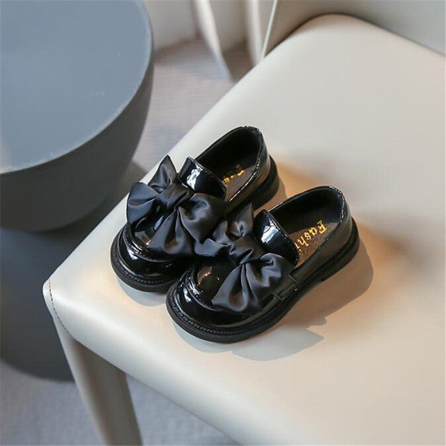 Girls' Designer Leather Loafers with Bow Slip-On Flats