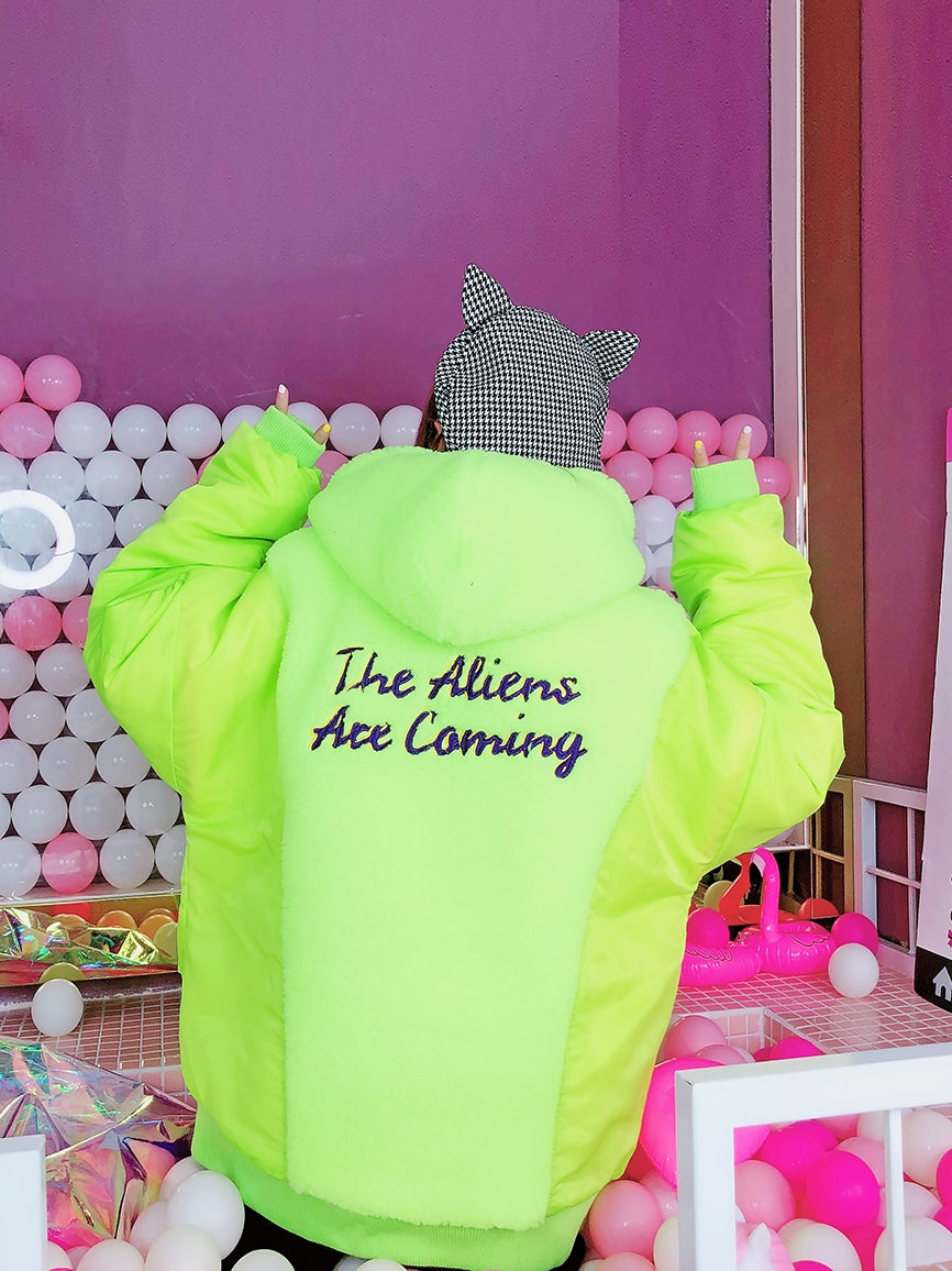Fluorescent Color Lamb Fleece Winter Jacket