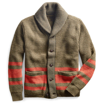 Men's Striped Knit Cardigan with Zipper and Lapel