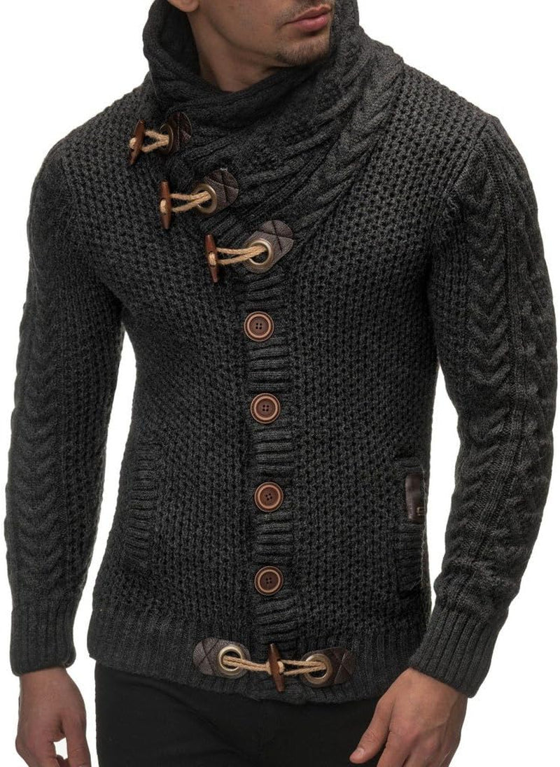 Men’S Heavy Knit Cardigan with Shawl Collar and Toggle Buttons – Winter Sweater Jacket