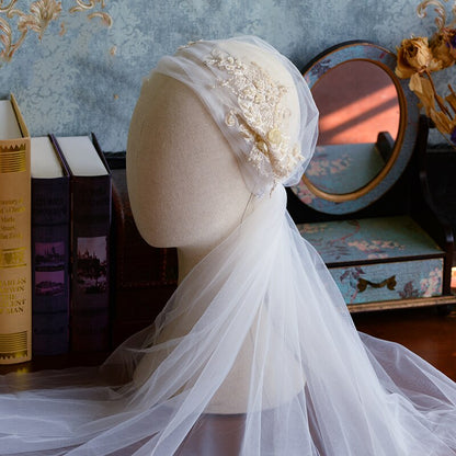 Cute Bride Handcrafted Embroidered Sequin Veil Hat