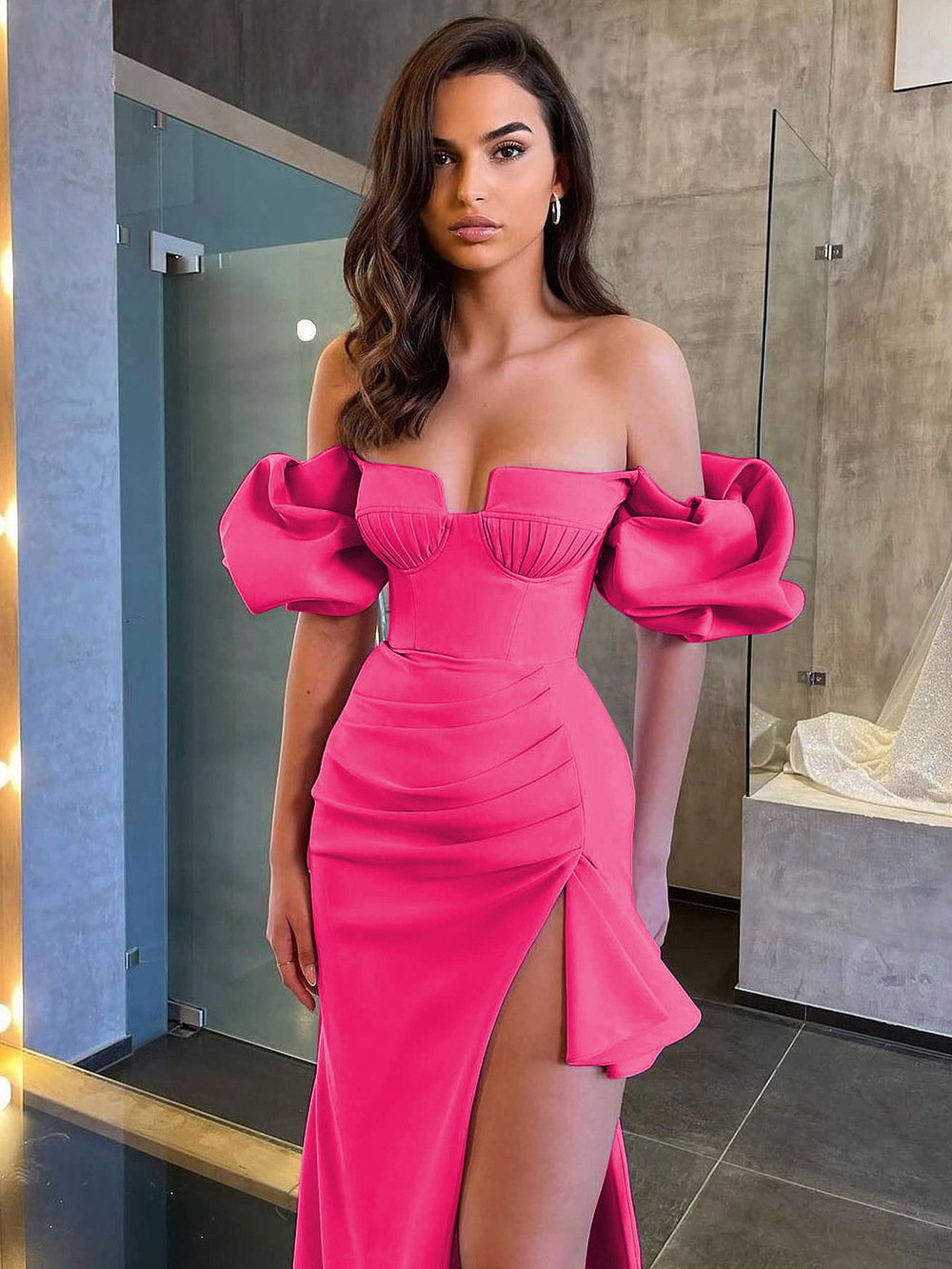 Puff Sleeve Ruffle Bandage Skirt for Women