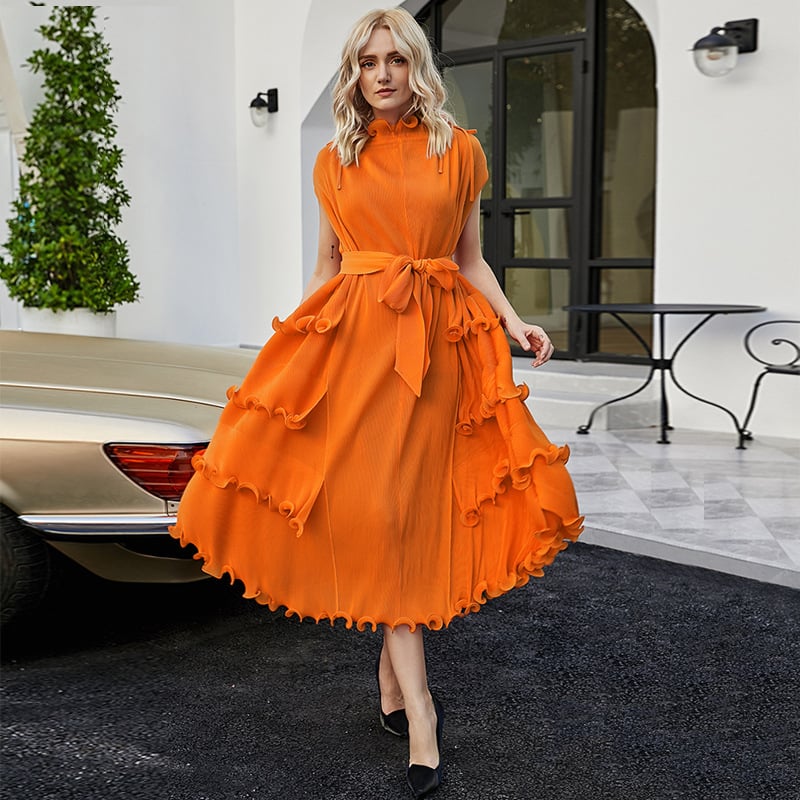 Plus Size Women's Autumn Short Sleeve Pleated Dress