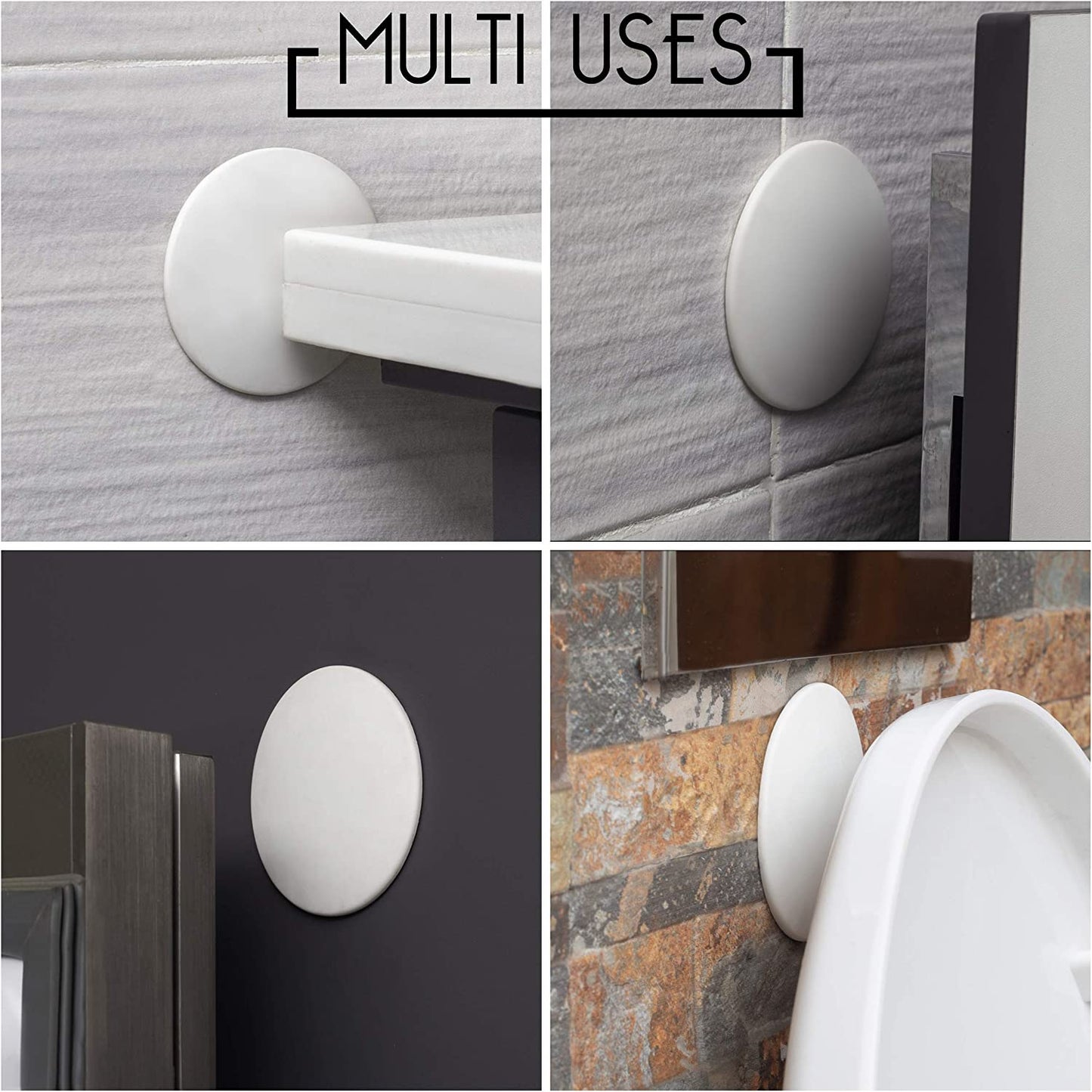 Door Stoppers - Large 3.15" (4 Pack) - Door Stoppers for Wall with Strong Back Adhesive - Quiet and Shock Absorbent Silicone Wall Protectors from Door Knobs - Protects Every Surface - White