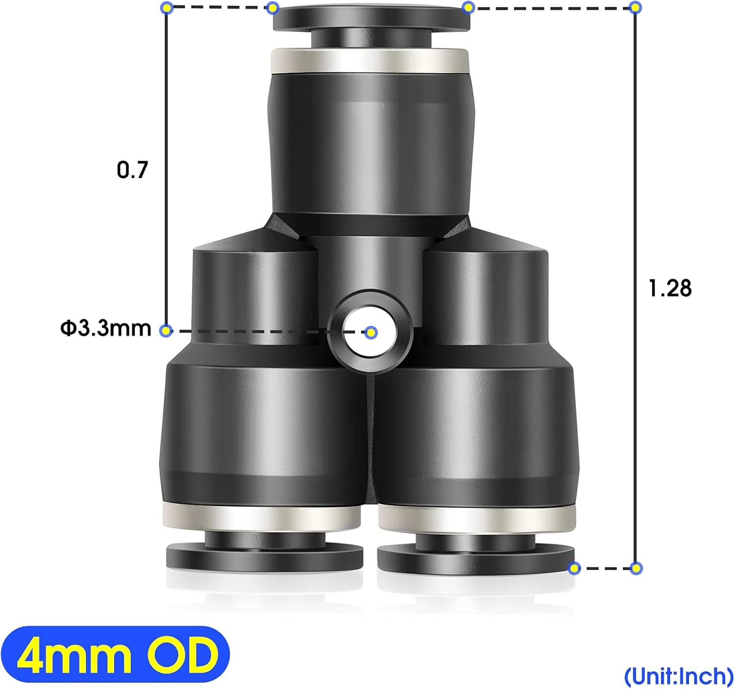 Black Y Spliter 3 Ways - 4MM Tube OD Push to Connect Tube Quick Fittings Push Lock PY-4 (Pack of 10)