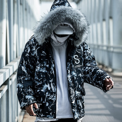 Men's Oversized Blue Camouflage Winter Jacket