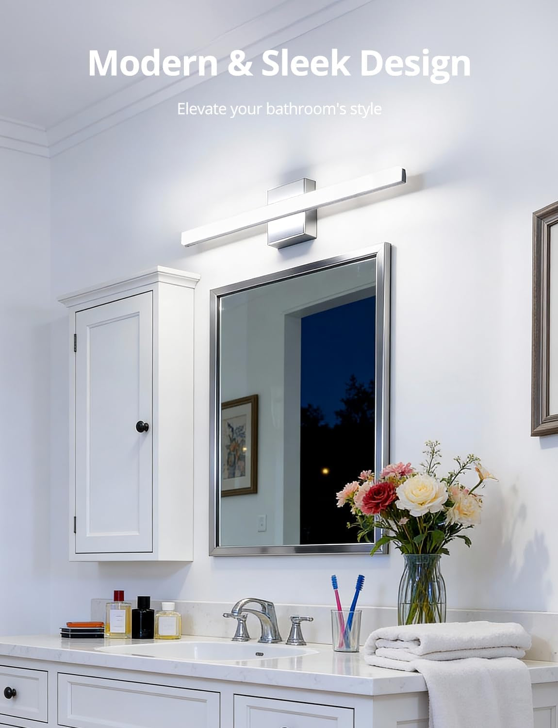 24 Inch Vanity Lights above Mirror Modern Gentle Lighting Bar for Bathroom, LED Lámparas Para Baño Sobre Espejo Modernas Chrome Long Restroom Lamp Fixtures for Makeup Daylight 6000K